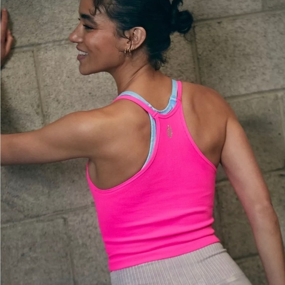 NWOT Free People Happiness Runs Long Crop Top in Hot Pink Size XL - Picture 3 of 12